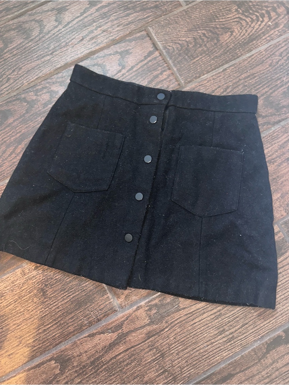 Zara Black Button-Front Mini Skirt with Patch Pockets